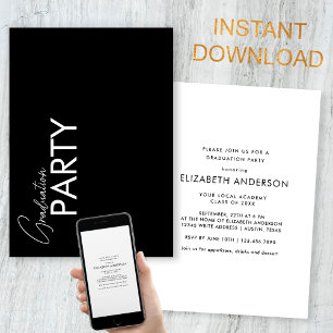 Chic Black & White Typography Graduation Party Invitation