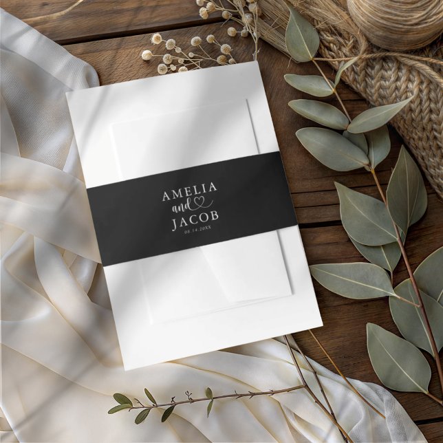 Chic Black & White Typography Weddingg Invitation Belly Band (Creator Uploaded)