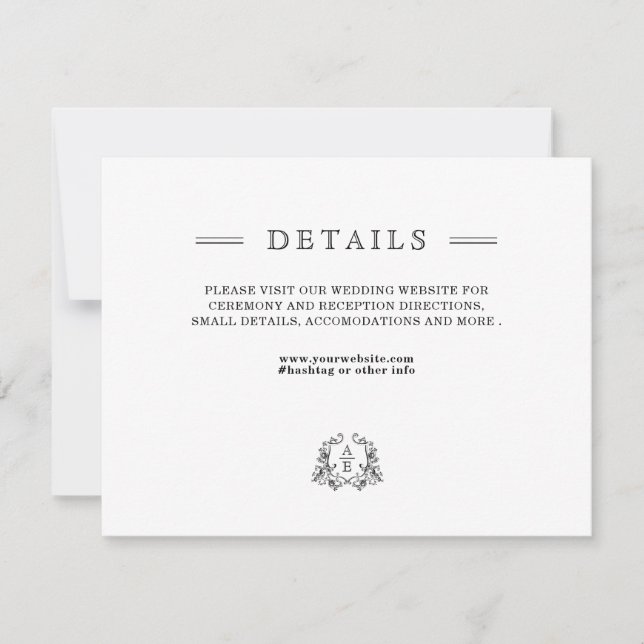 Chic Black White Wedding Details Enclosure Card (Front)