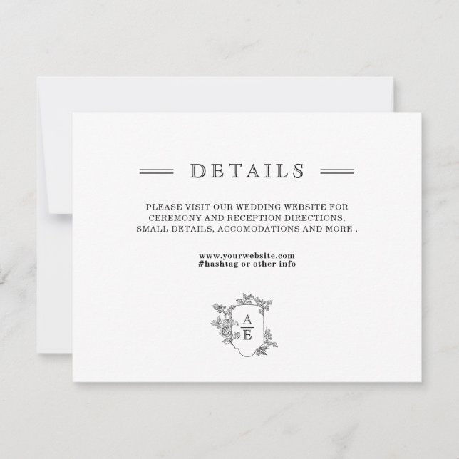 Chic Black White Wedding Details Enclosure Card (Front)