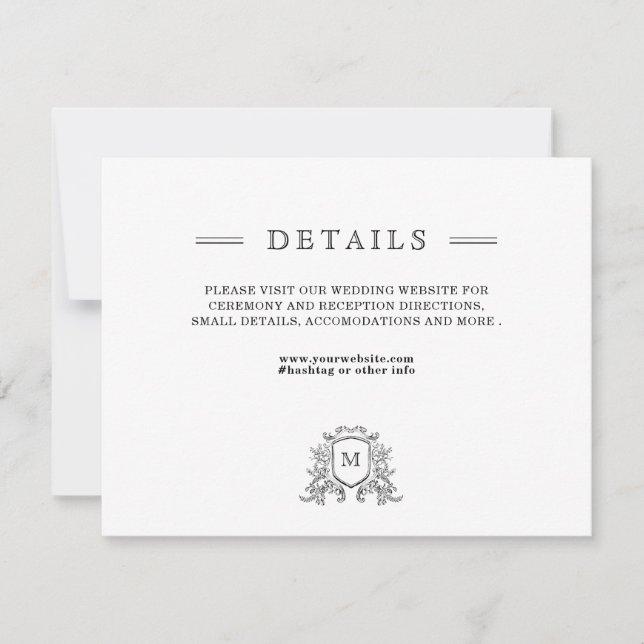 Chic Black White Wedding Details Enclosure Card (Front)