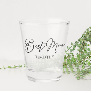 Chic Black White Wedding Modern Custom Best Man Shot Glass