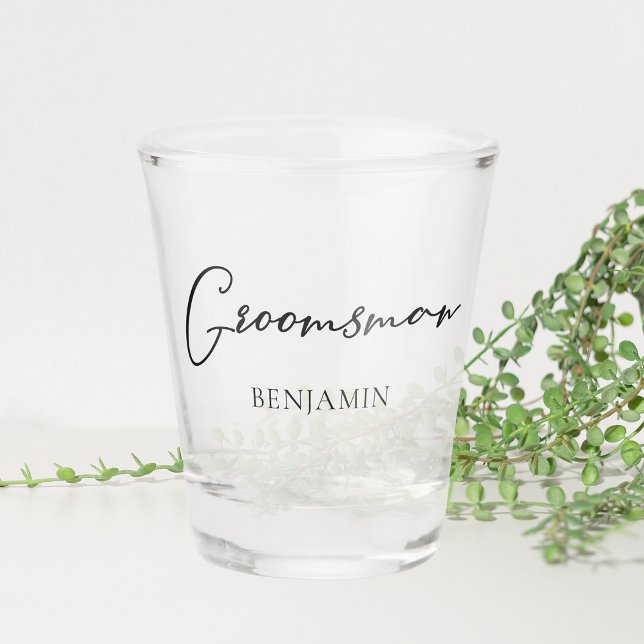 Chic Black White Wedding Modern Custom Groomsman Shot Glass (Creator Uploaded)