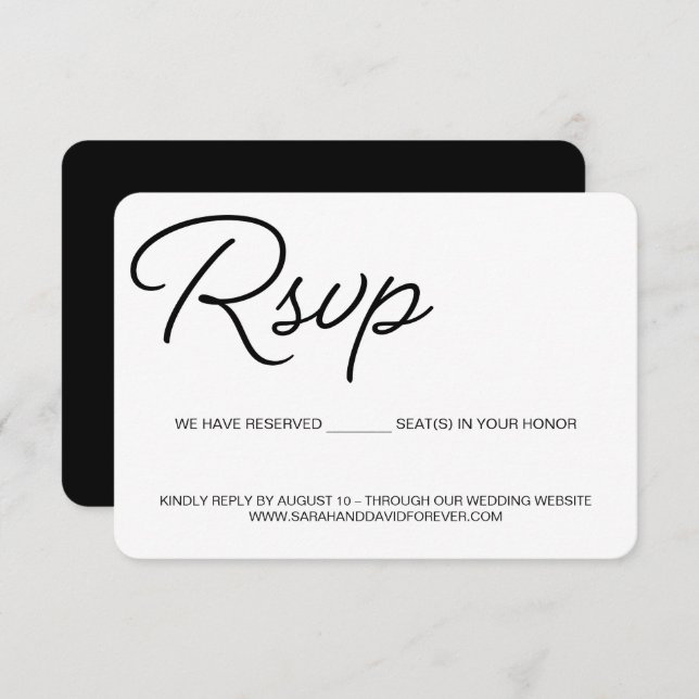 Chic Black white wedding We reserved seat RSVP Card (Front/Back)