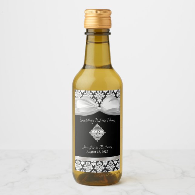 Chic Black & White Wedding Wine Label (Front)
