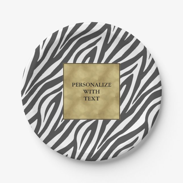 Chic Black White Zebra Print Paper Plate (Front)