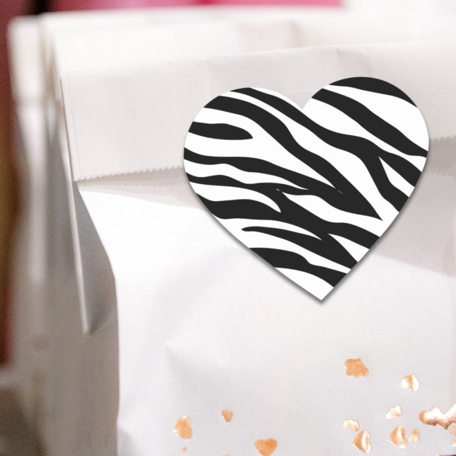 Chic black white zebra print safari birthday party heart sticker (Chic black white zebra print safari birthday party heart sticker)
