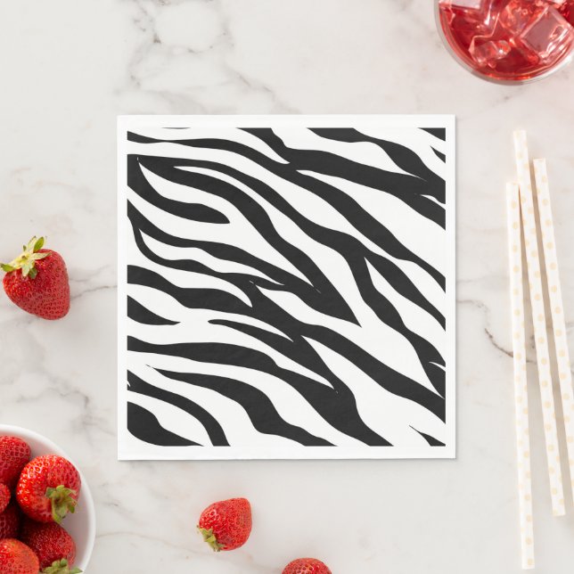 Chic black white zebra print safari birthday party napkin (Insitu)