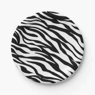 Chic black white zebra print safari birthday party paper plate
