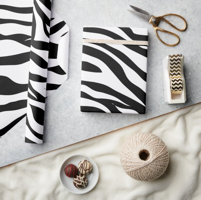 Chic black white zebra print safari birthday party wrapping paper (Crafts)