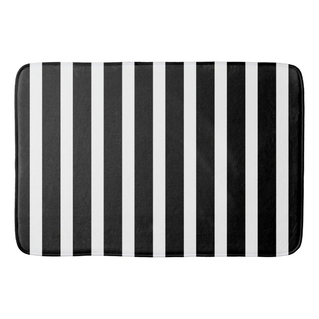 Chic Black Whites Stripes Pattern Bath Mat (Front)