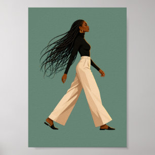 Chic Black Woman Fashion Illustration Wall Art Pos