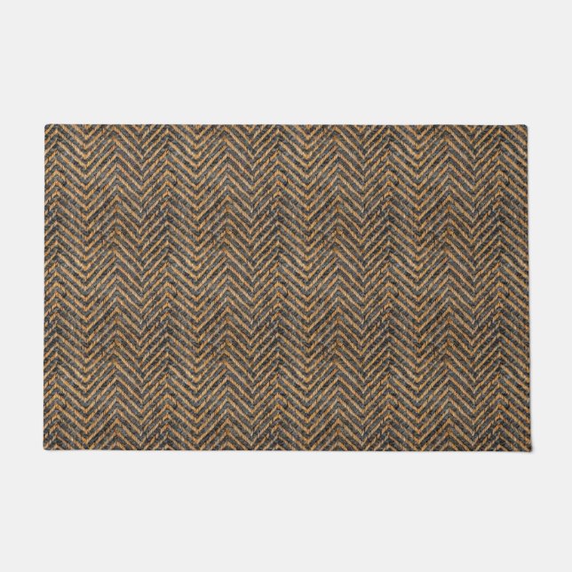 Chic black yellow chevron doormat (Front)