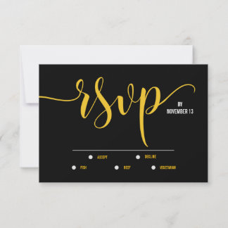Chic Black & Yellow Minimalist Wedding RSVP Card