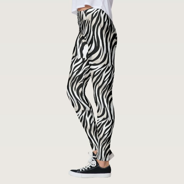 Chic Black Zebra Stripes Leggings (Left)
