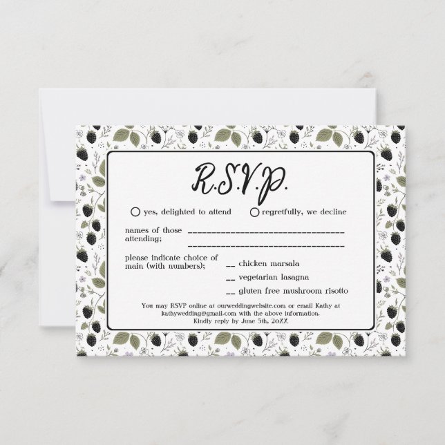 Chic Blackberry Spring Floral Wedding RSVP (Front)