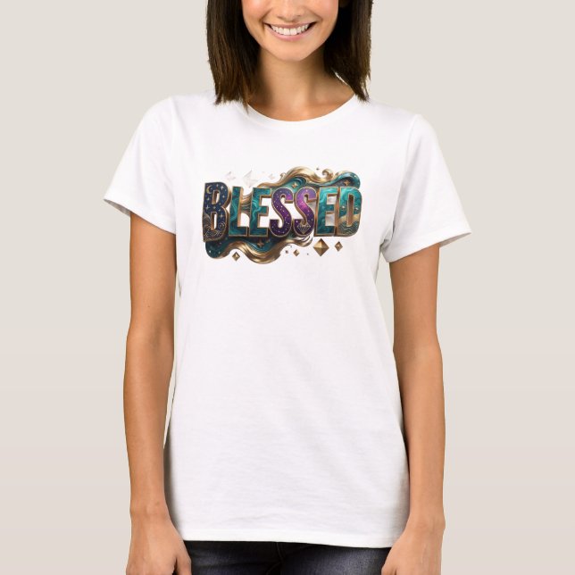 Chic BLESSED Artistic Motif T-Shirt (Front)