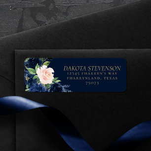 Chic Blooms Dark Navy Blue and Blush Address
