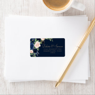 Chic Blooms Dark Navy Blue and Blush Address Label