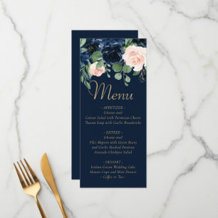 Chic Blooms Dark Navy Blue and Blush Pink Floral Menu