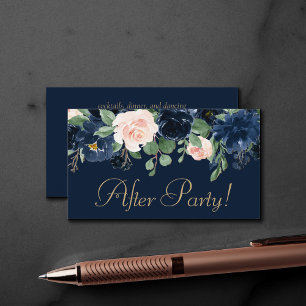 Chic Blooms   Dark Navy Blue and Blush Reception Enclosure Card