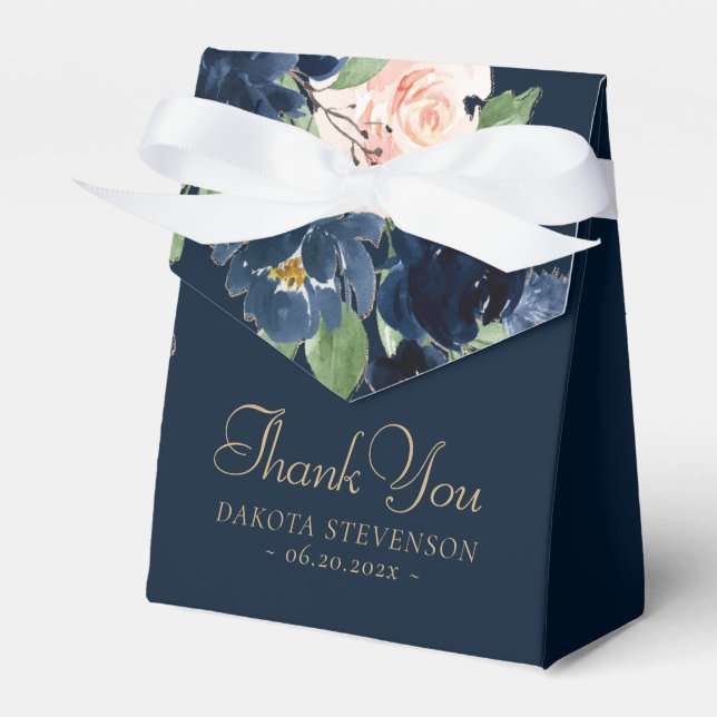 Chic Blooms | Dark Romantic Navy Blue and Blush Favour Box (Front Side)