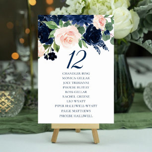 Chic Blooms   Navy and Blush Floral Guest Names Table Number