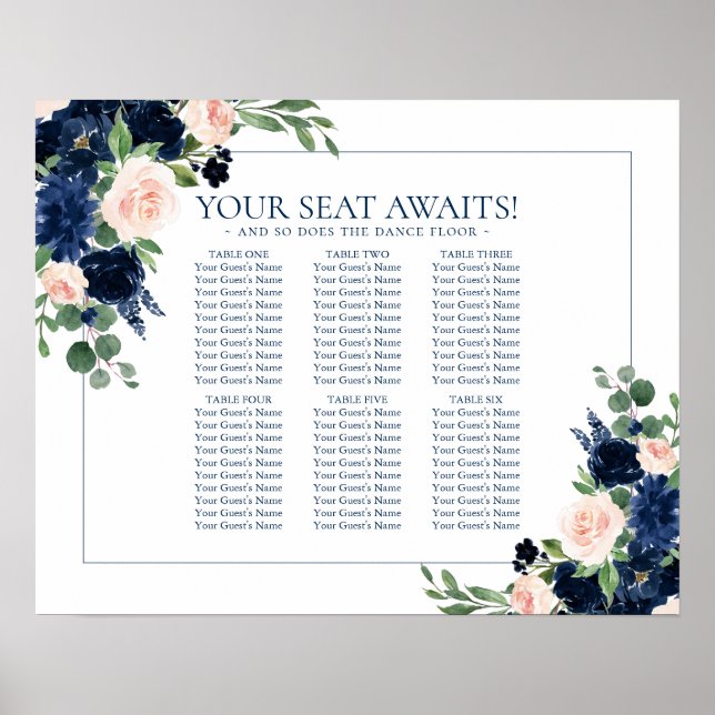 Chic Blooms | Navy and Blush Floral Seating Chart (Front)