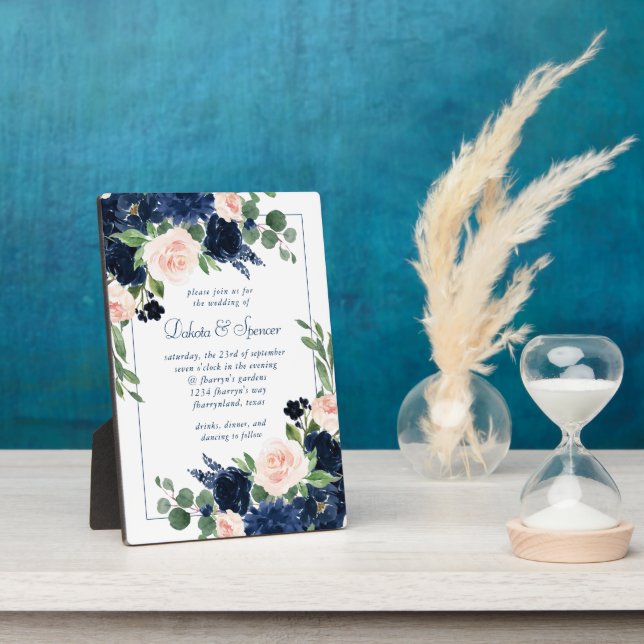 Chic Blooms | Navy and Blush Keepsake Invitation Plaque (Side)