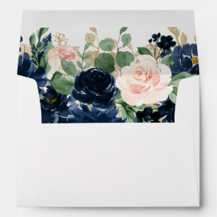 Chic Blooms   Navy Blue and Blush Floral Address Envelope