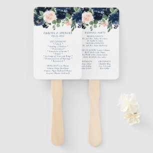 Chic Blooms   Navy Blue and Blush Garland Program Hand Fan