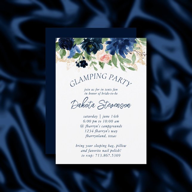 Chic Blooms | Navy Blue and Blush Glamping Party Invitation (Creator Uploaded)