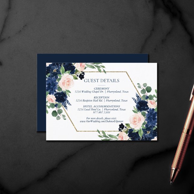 Chic Blooms | Navy Blue and Blush Guest Details Enclosure Card (Creator Uploaded)