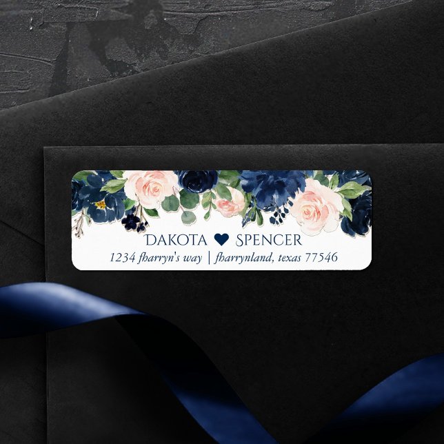 Chic Blooms | Navy Blue and Blush Heart Address (Creator Uploaded)