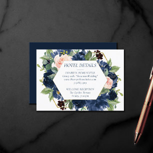 Chic Blooms   Navy Blue and Blush Hotel Details Enclosure Card