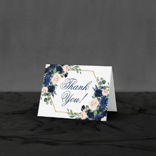 Chic Blooms   Navy Blue and Blush Pink Bouquets Thank You Card