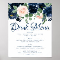 Chic Blooms | Navy Blue and Blush Pink Drink Menu