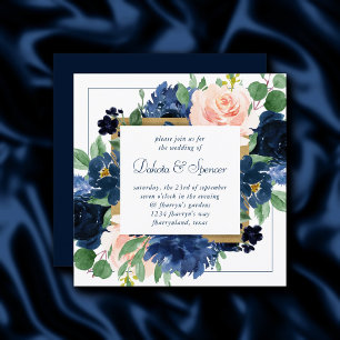 Chic Blooms Navy Blue and Blush Pink Floral Invitation