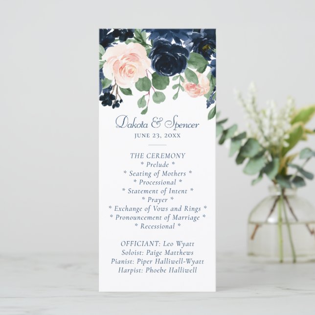 Chic Blooms | Navy Blue and Blush Pink Floral Programme (Standing Front)
