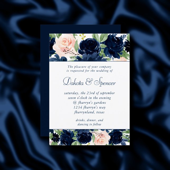 Chic Blooms | Navy Blue and Blush Pink Garland Invitation (Creator Uploaded)