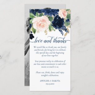 Chic Blooms Navy Blue and Blush Pink Photo Love Thank You Card