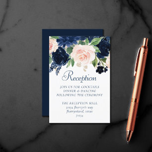 Chic Blooms   Navy Blue and Blush Pink Reception Enclosure Card