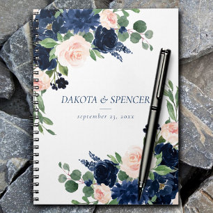 Chic Blooms Navy Blue and Blush Pink Rose Floral Notebook