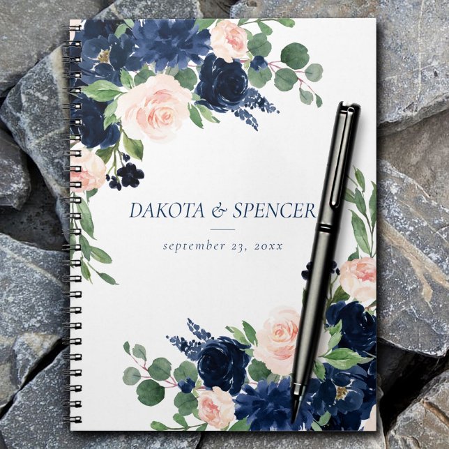 Chic Blooms | Navy Blue and Blush Pink Rose Floral Notebook (Creator Uploaded)