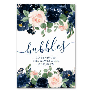 Chic Blooms   Navy Blue and Blush Pink Roses Treat Table Number