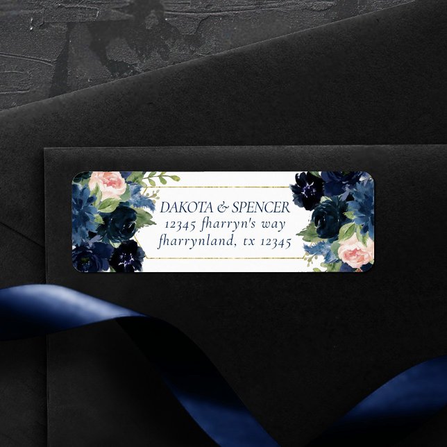 Chic Blooms | Navy Blue and Blush Roses Address (Creator Uploaded)