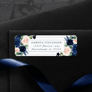Chic Blooms   Navy Blue and Blush Roses Address