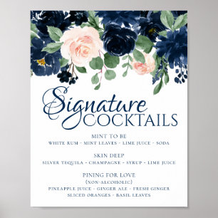 Chic Blooms Navy Blue and Blush Signature Drinks Poster