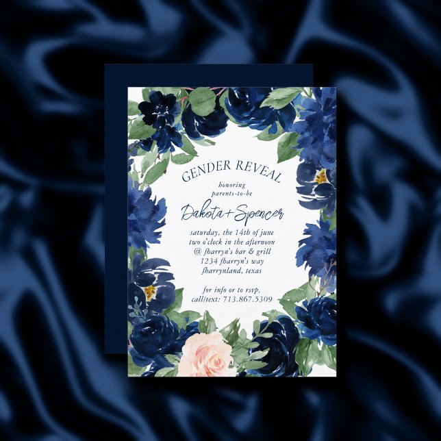 Chic Blooms | Navy Blue Blush Floral Bridal Shower Invitation (Creator Uploaded)