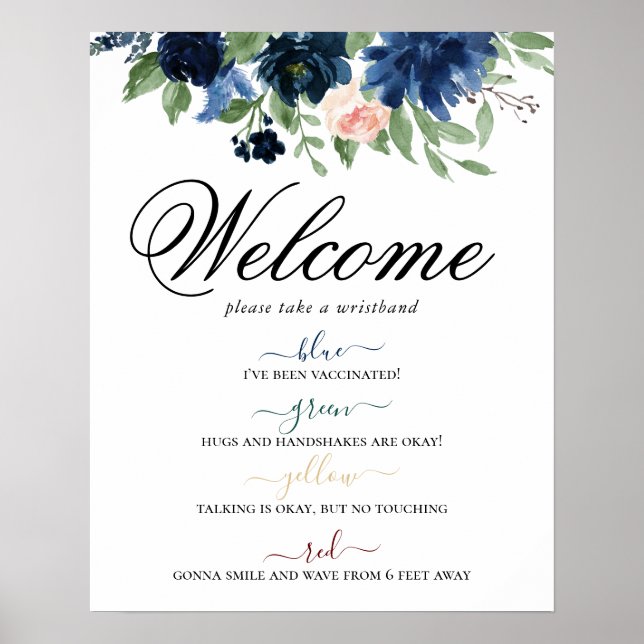 Chic Blooms | Navy Blush Floral Social Distancing Poster (Front)